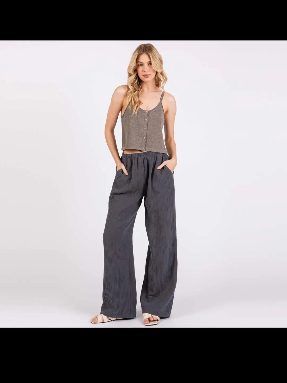 Final Touch Wide Leg Track Pants - Charcoal Gray